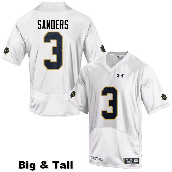 Men's NCAA Notre Dame Fighting Irish #3 C.J. Sanders Stitched College Under Armour Authentic White Big & Tall Football Jersey FX10D22UK